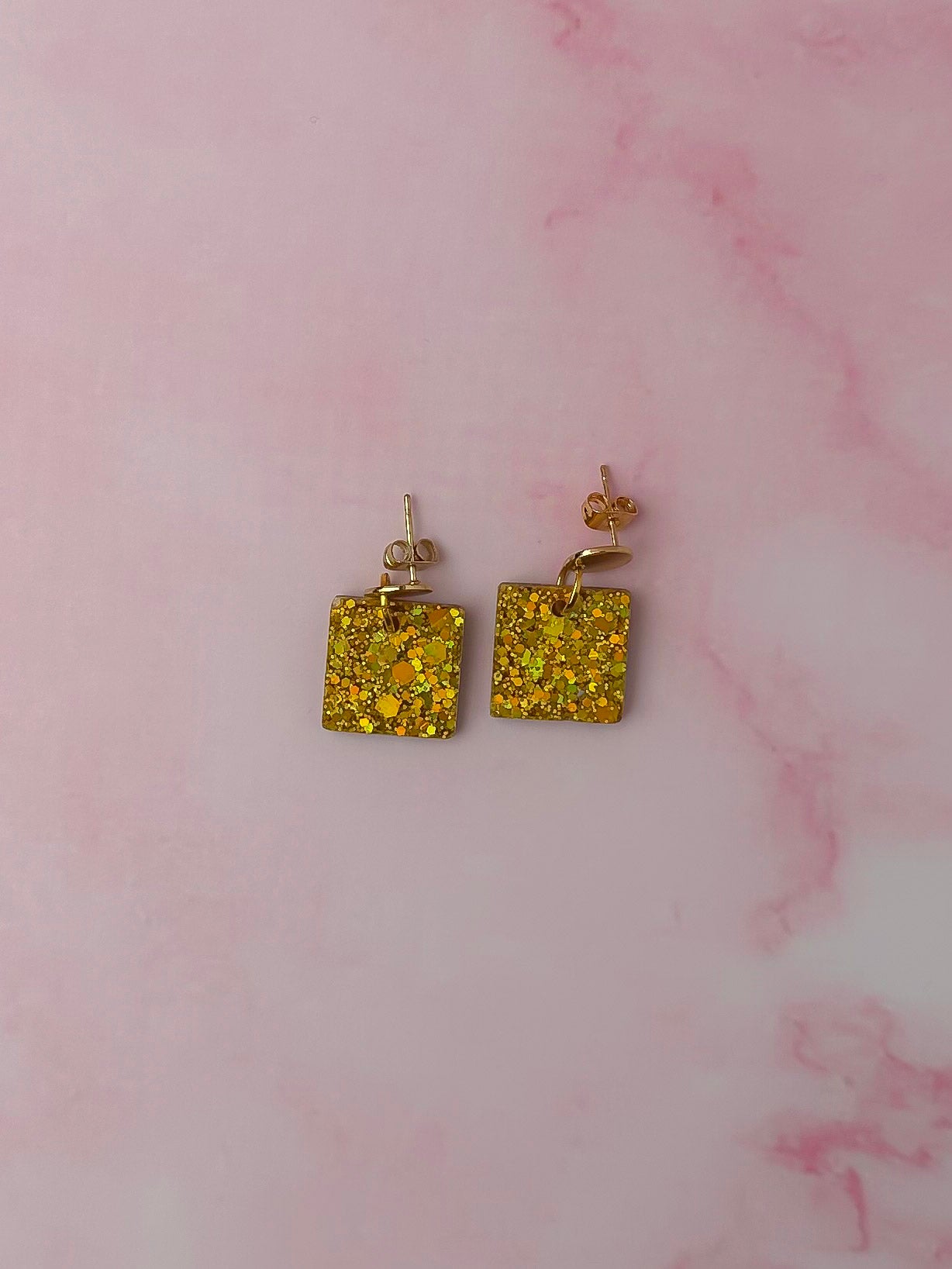 Orange Squares - orange glitter Resin Earrings