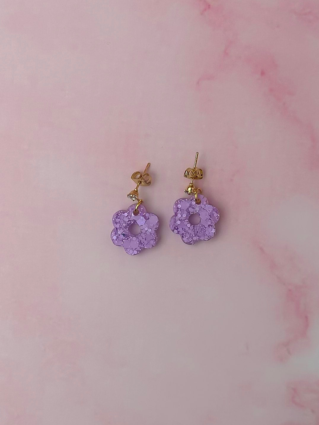 Lilac flowers - Lilac glitter Resin Earrings