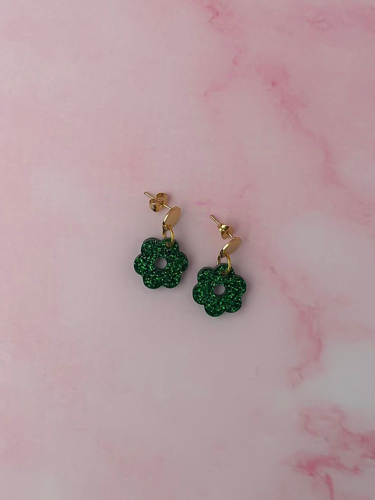 Forrest Flowers - Dark Green flower glitter Resin Earrings
