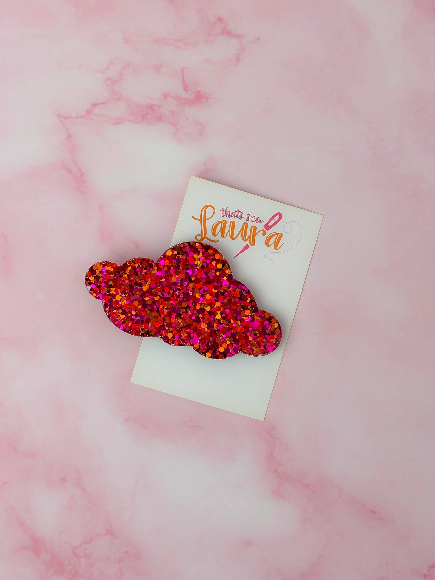 Scorpio - Pink & orange Mix Glitter Cloud shaped Resin Hair Clip