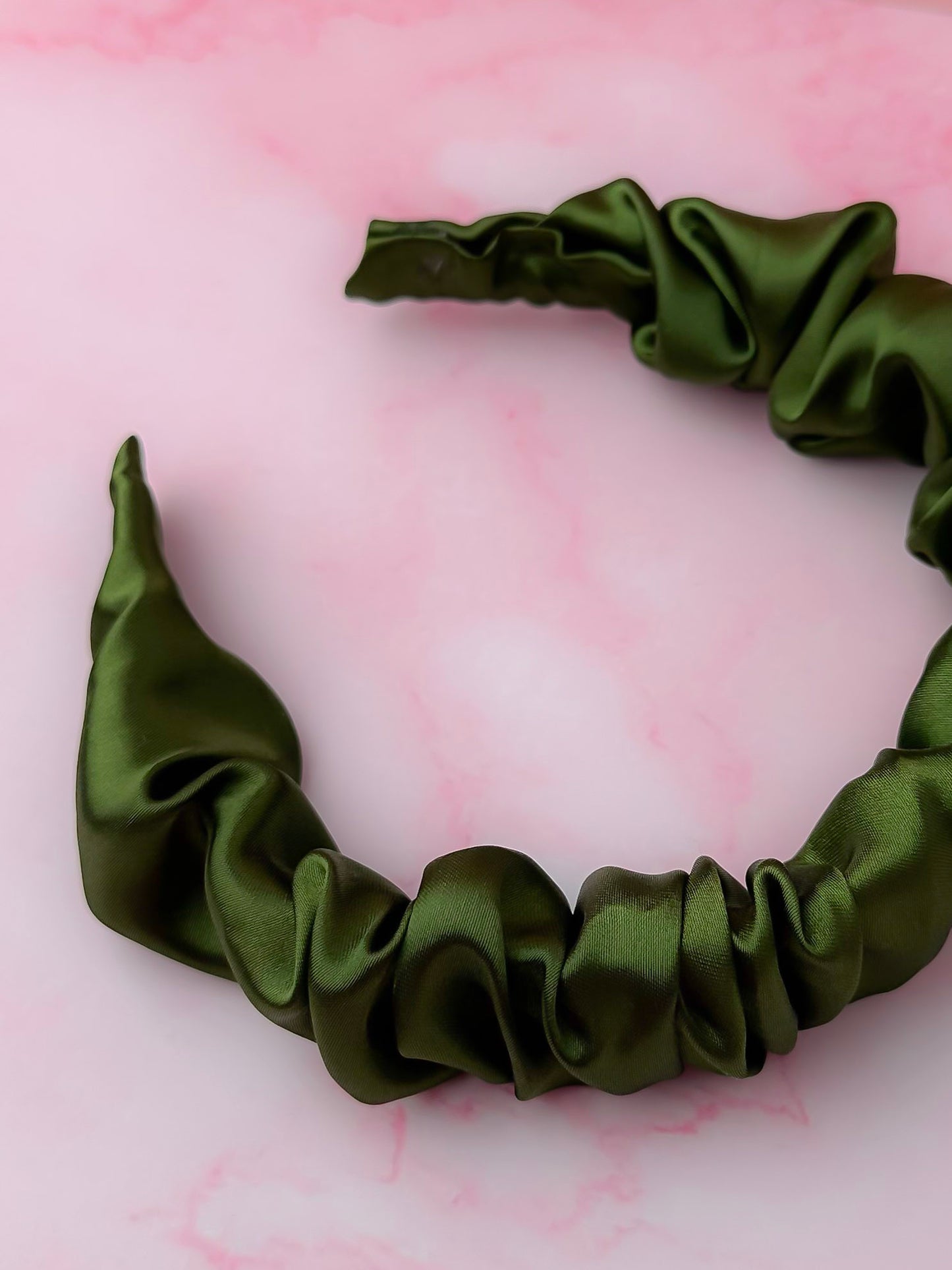 Olive- Green Satin Scrunchie Headband