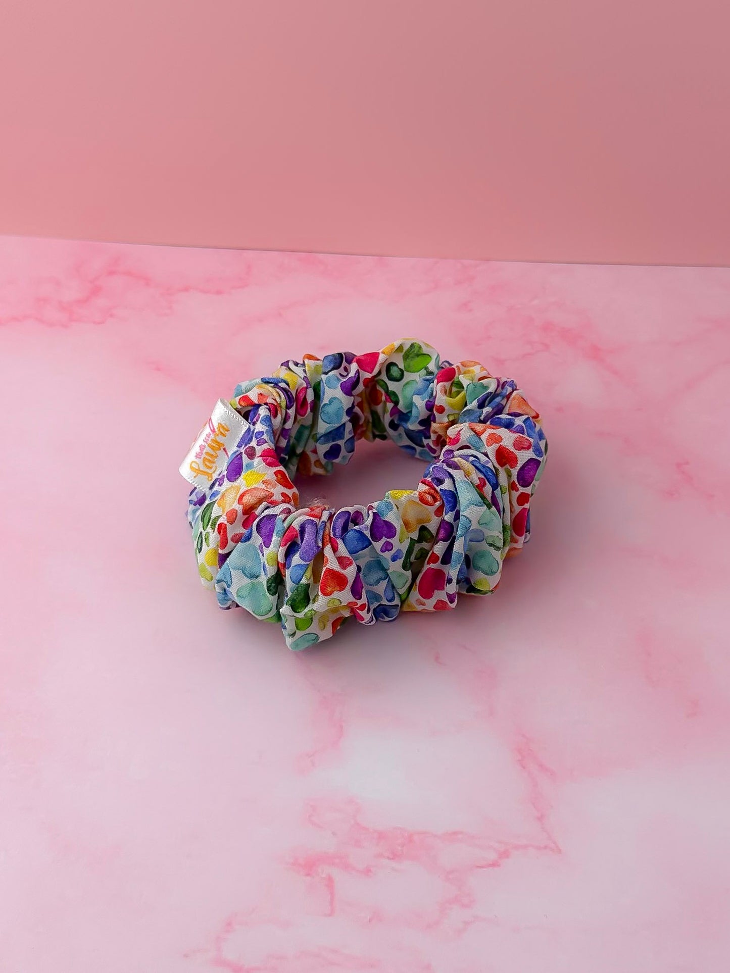 Watercolour Heart Dark - multicolour heart print wide scrunchie