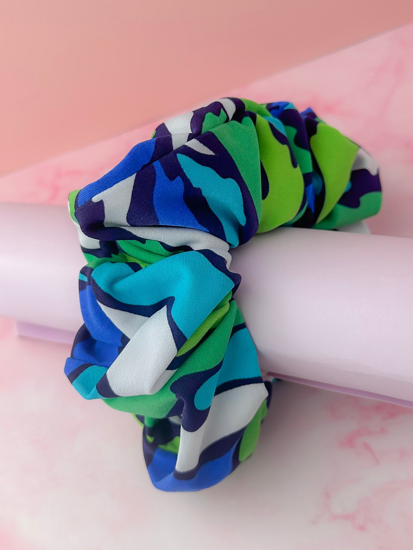 Diane - Blue and Green Abstract print XL Scrunchie
