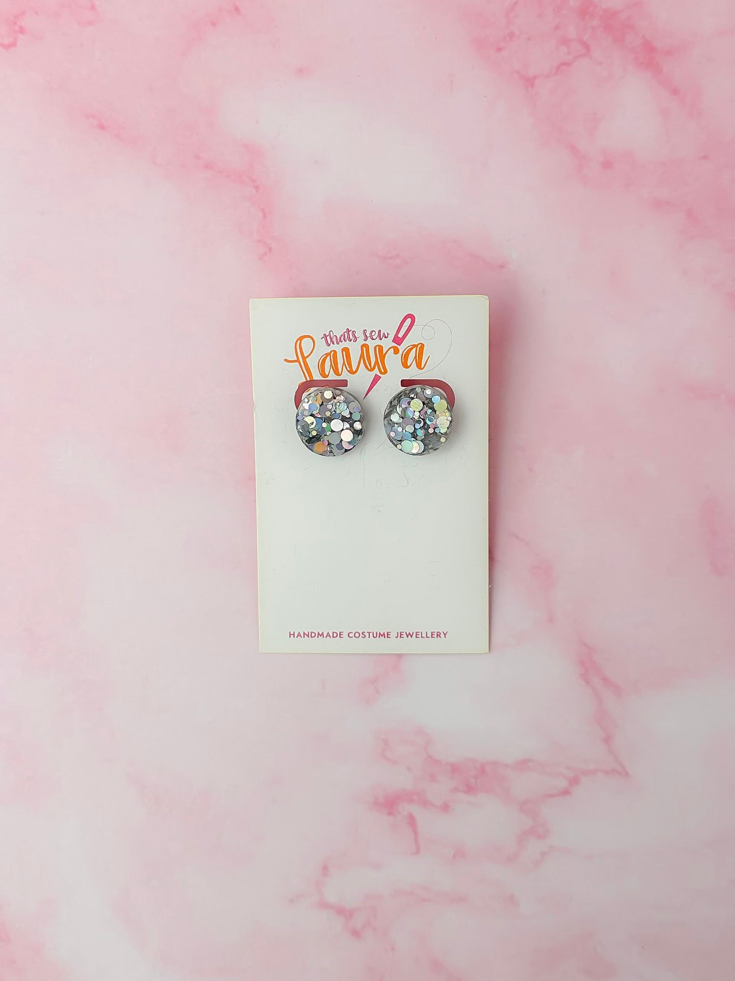 Aquarius circle studs - holographic silver glitter Resin Earrings