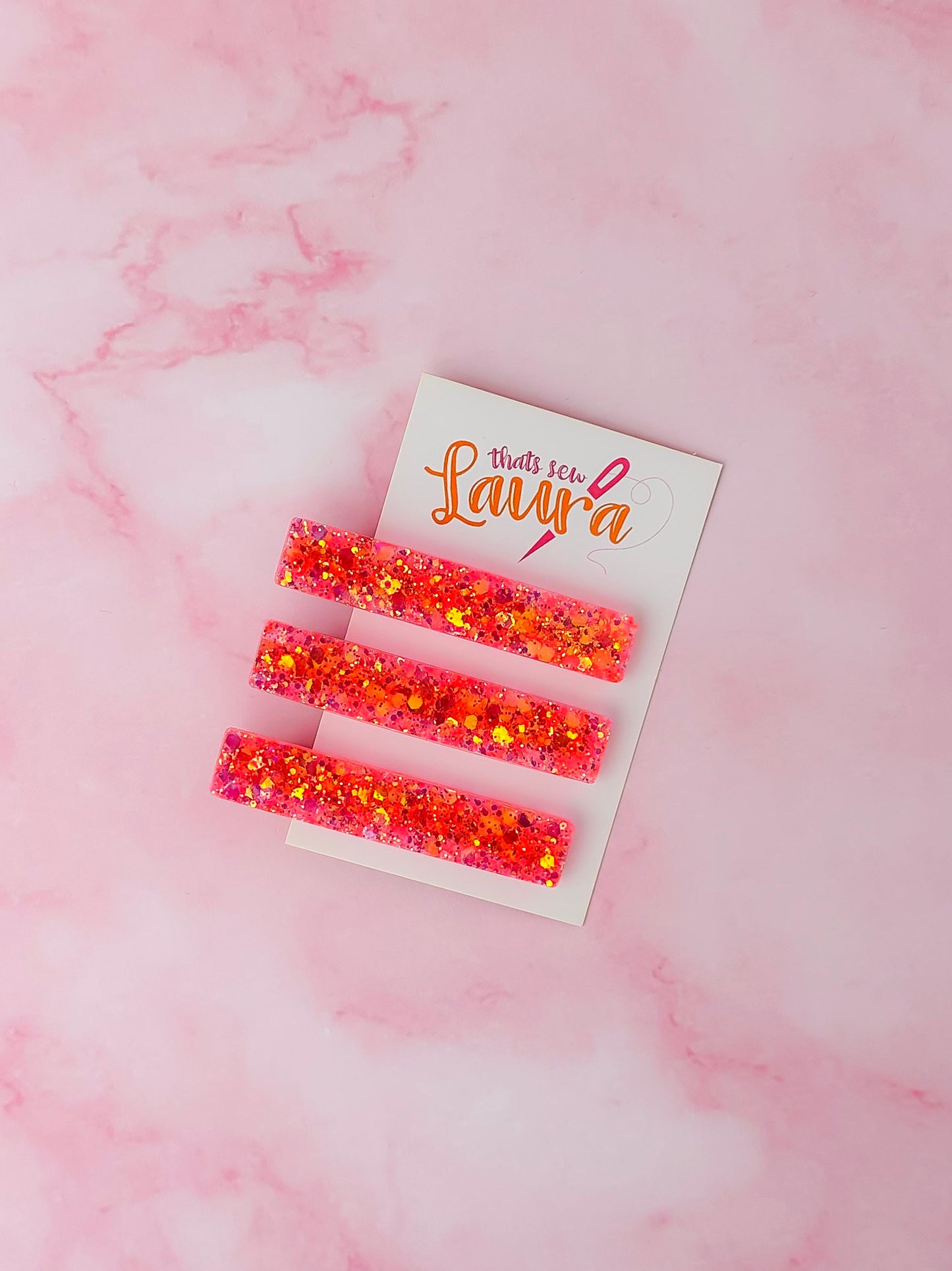 Only Orange - Fluorescent Orange Glitter Trio Resin Hair Clips