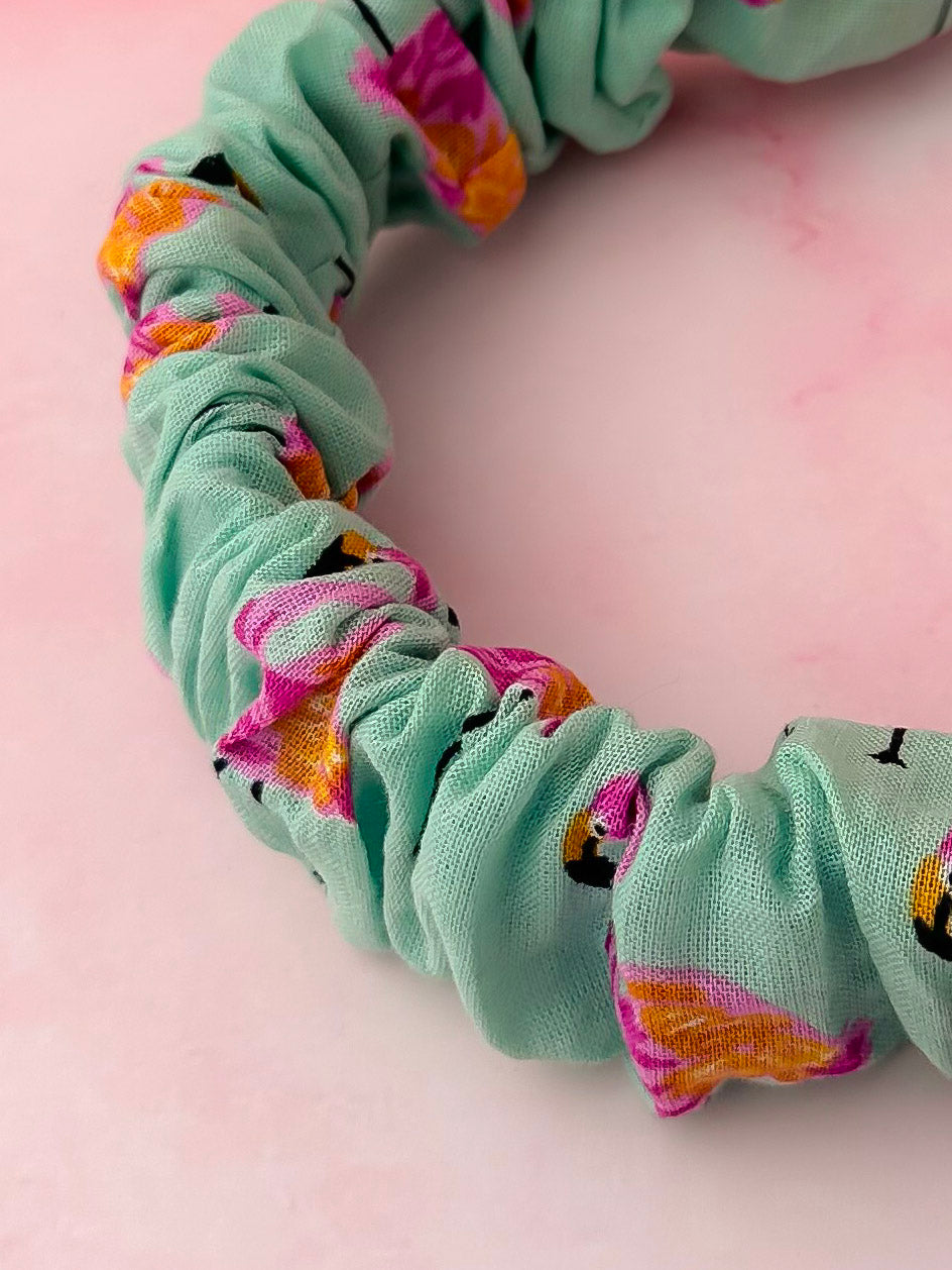 Flamingo Fancy - Blue & Pink Flamingo Scrunchie Headband