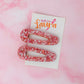 Seasonal Sparkle - Pink and Silver Glitter Resin Hair Clips