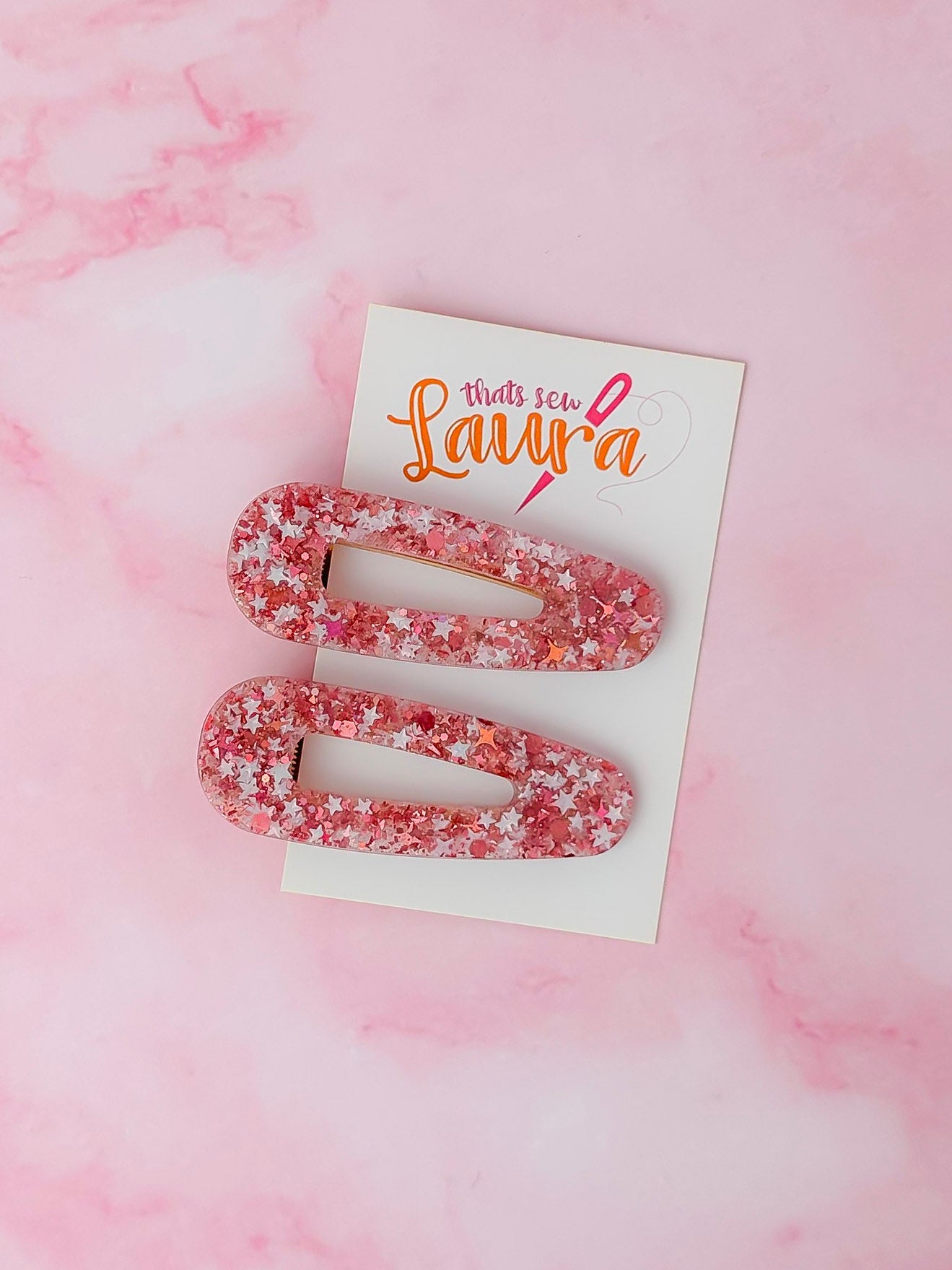 Seasonal Sparkle - Pink and Silver Glitter Resin Hair Clips