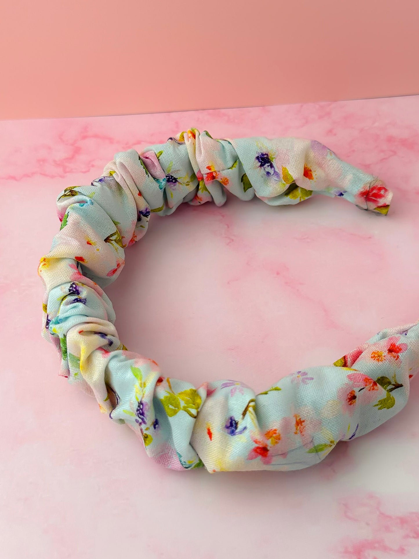 Lois - Blue Floral print Scrunchie Headband