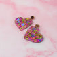Secret Garden Heart - Pink floral butterfly glitter Resin Earrings