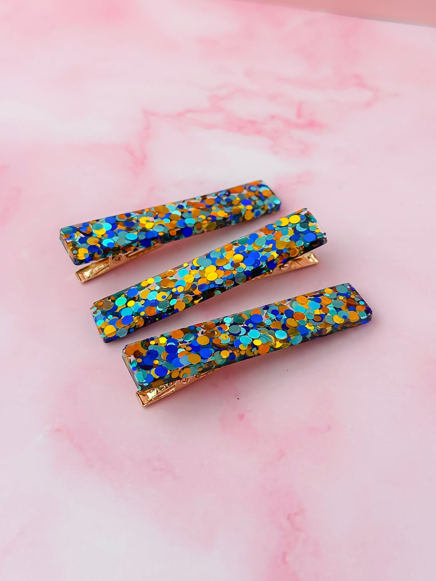 Hermes - Royal Blue and Gold Trio of Resin Hair Clips