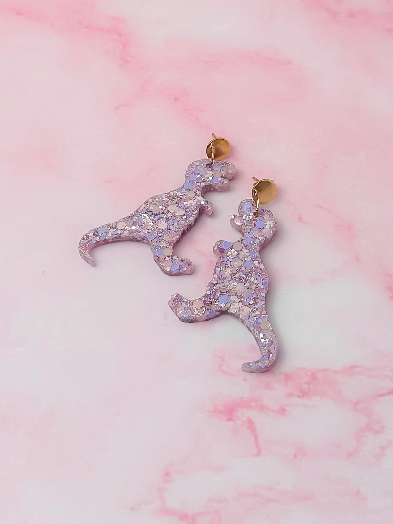Petal Dinosaurs - pink and lilac Resin Earrings