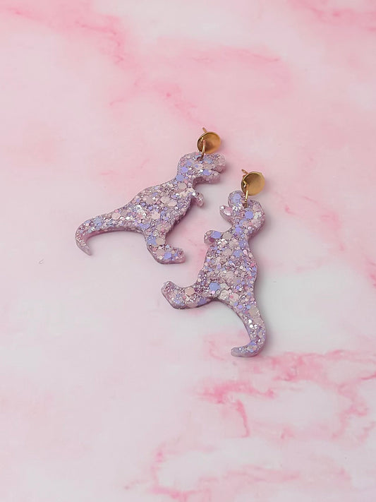 Petal Dinosaurs - pink and lilac Resin Earrings