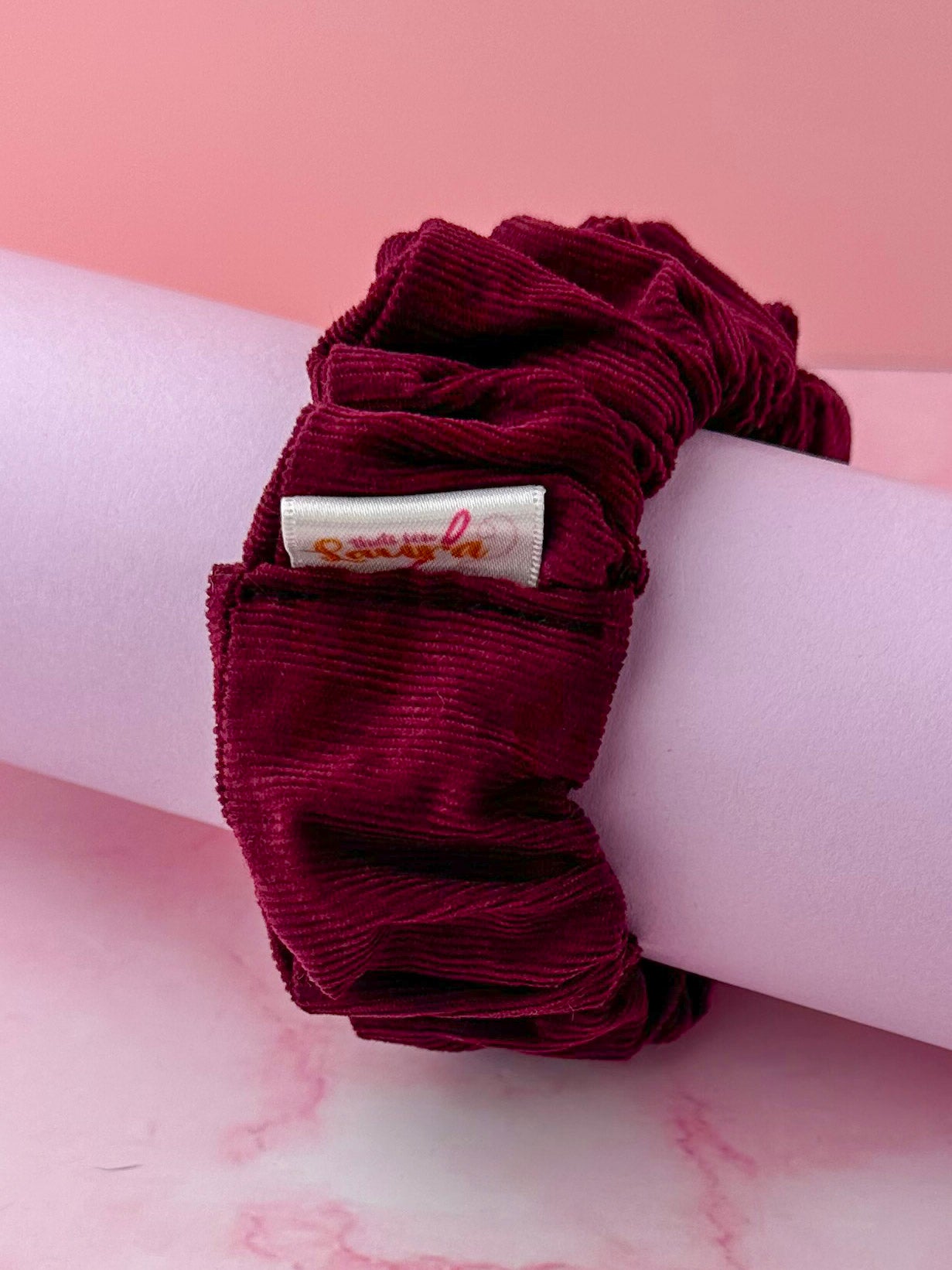 Victoria - Burgundy Needlecord classic scrunchie