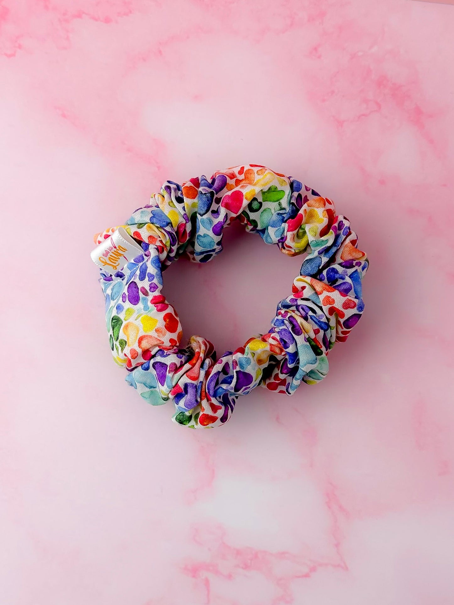 Watercolour Heart Dark - multicolour heart print wide scrunchie