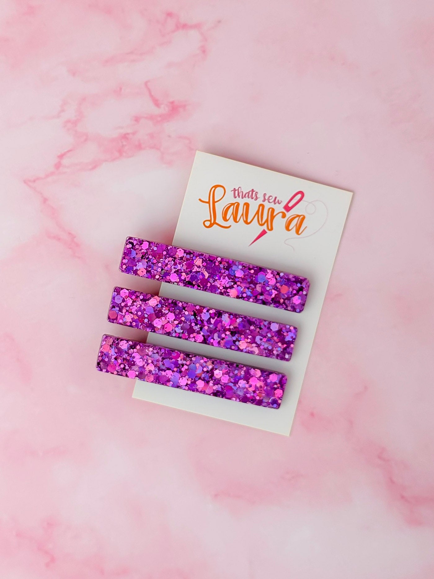Ursula - Purple Glitter Trio of Resin Hair Clips