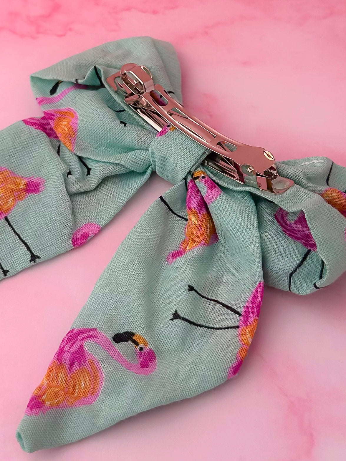 Flamingo Fancy - Blue & Pink Flamingo print classic Hair Bow
