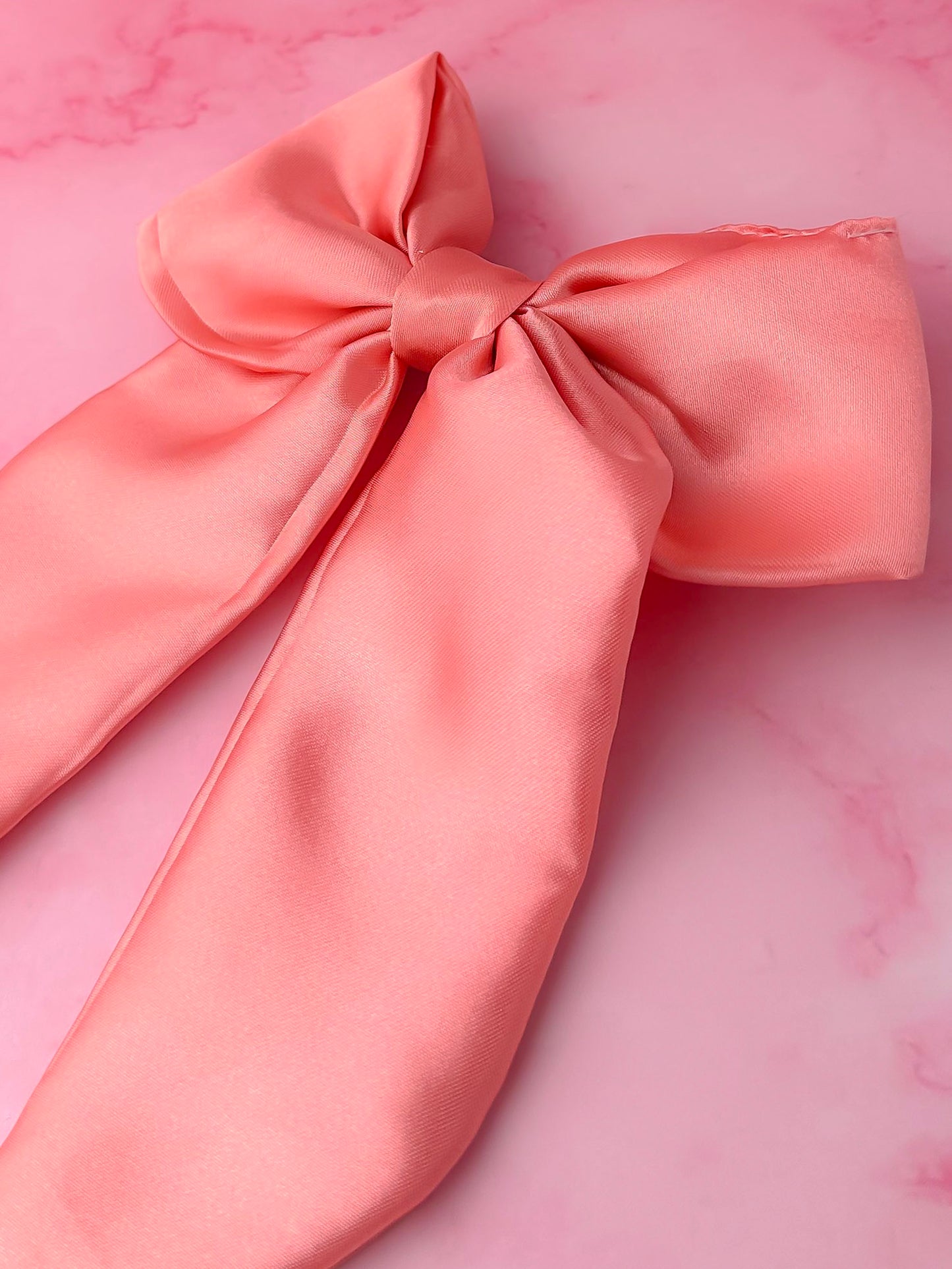 Peaches - Peach Satin long Hair Bow