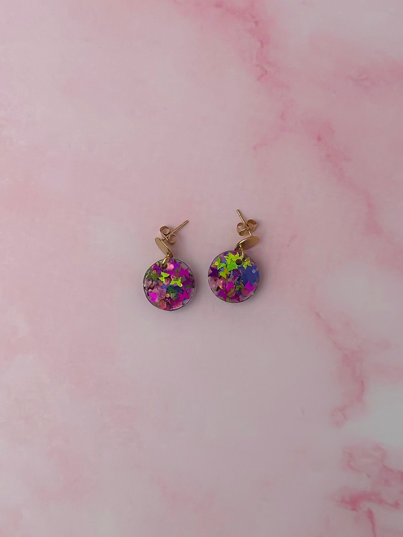 Secret Garden - Pink butterfly Resin Earrings