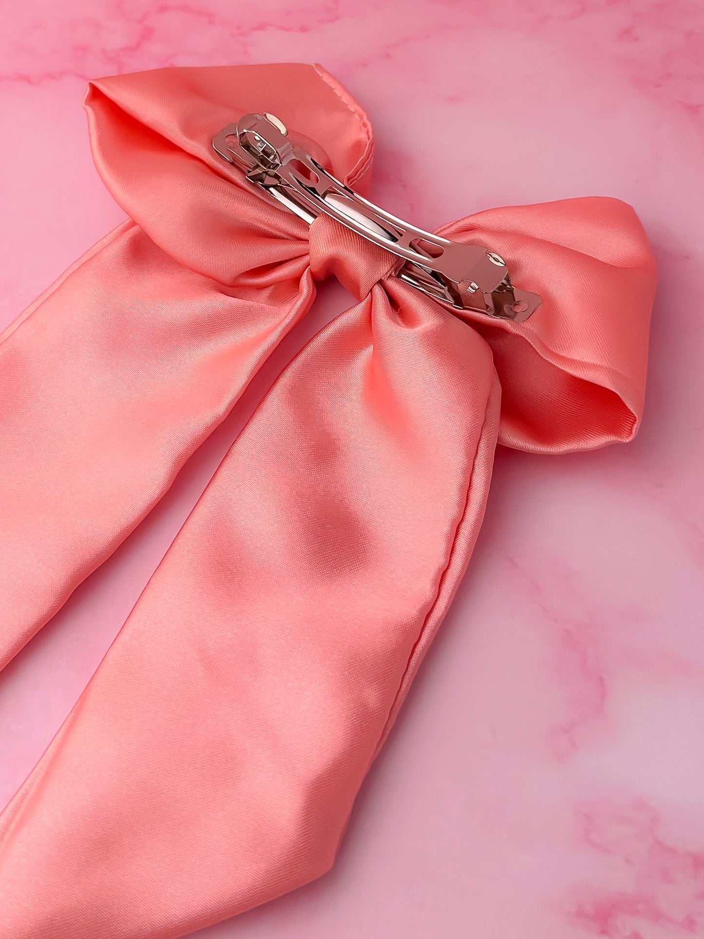 Peaches - Peach Satin long Hair Bow