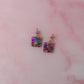 Secret Garden Squares - pink butterfly glitter Resin Earrings