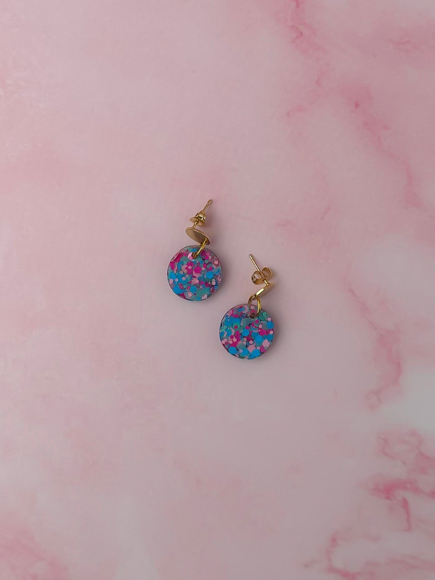 Bubblegum - Pink & blue glitter Resin Earrings