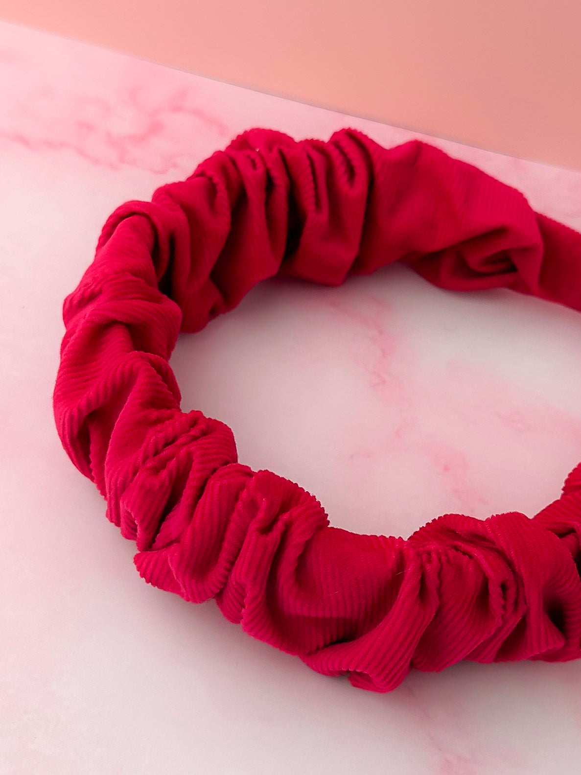 Cherri - Pink Needlecord Scrunchie Headband