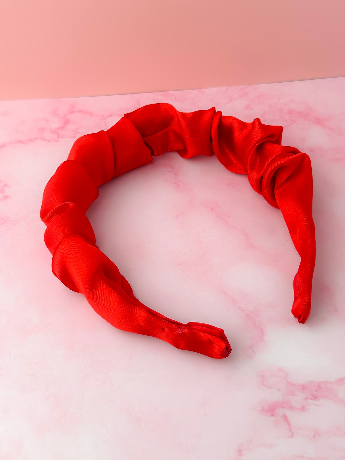Ruby - Red Satin Scrunchie Headband