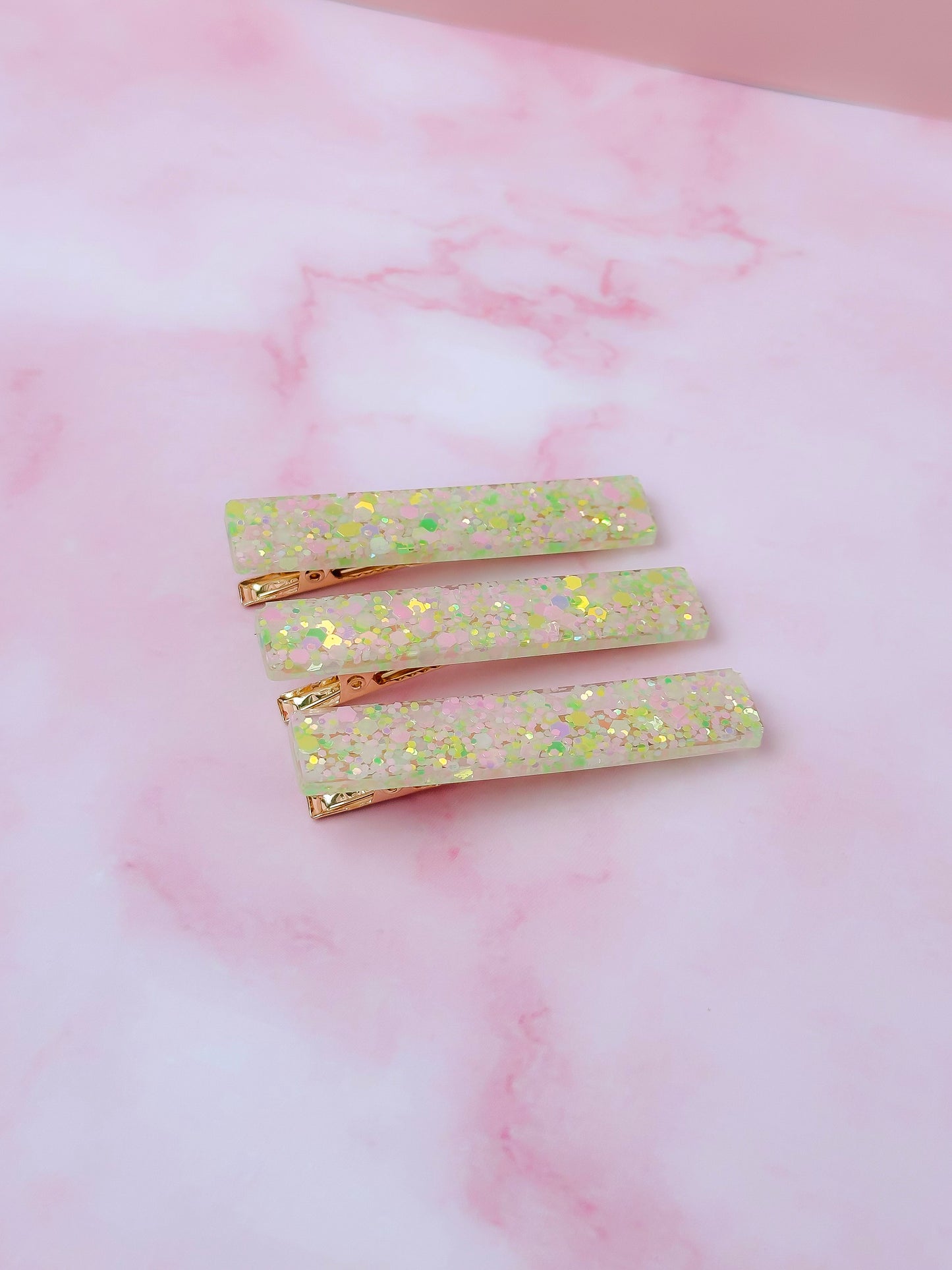 Wicked - Pink and Green iridescent Trio Glitter Resin Hair Clips