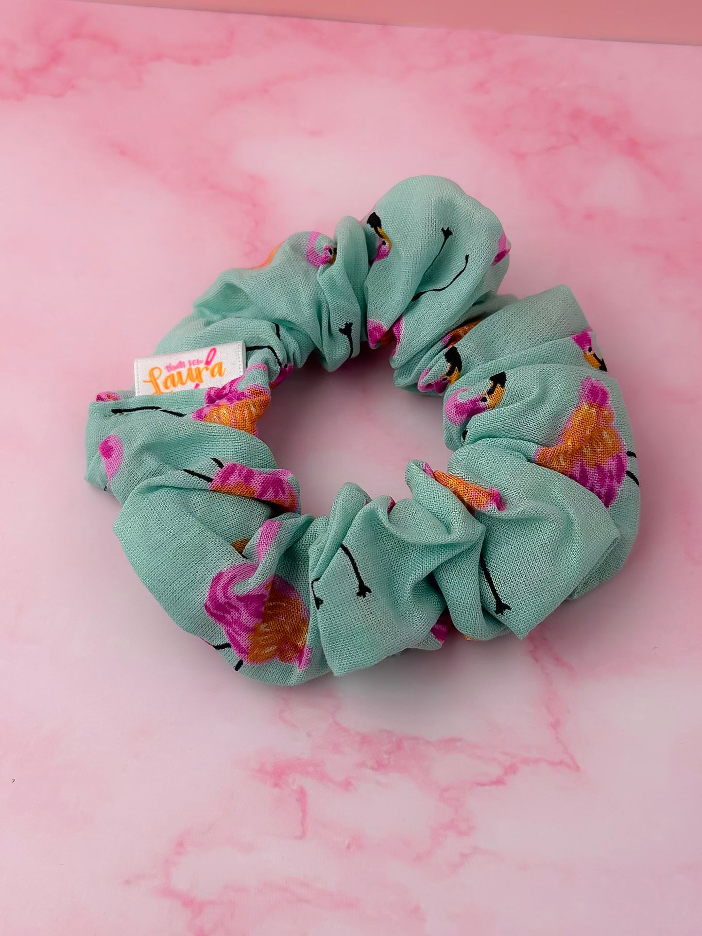 Flamingo Fancy - Blue & Pink flamingo print classic scrunchie
