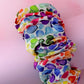 Watercolour Heart Dark - multicolour heart print wide scrunchie