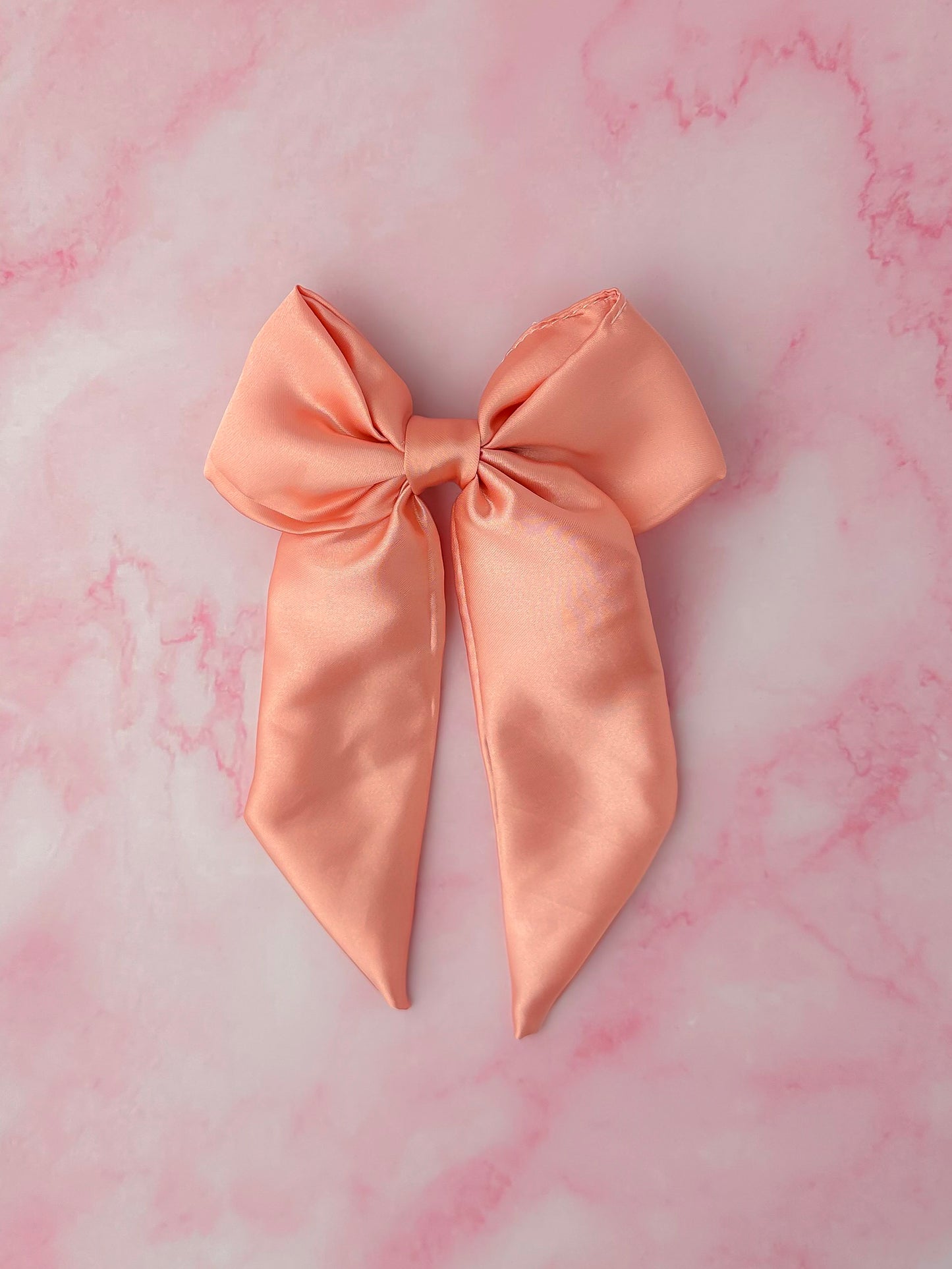 Peaches - Peach Satin long Hair Bow