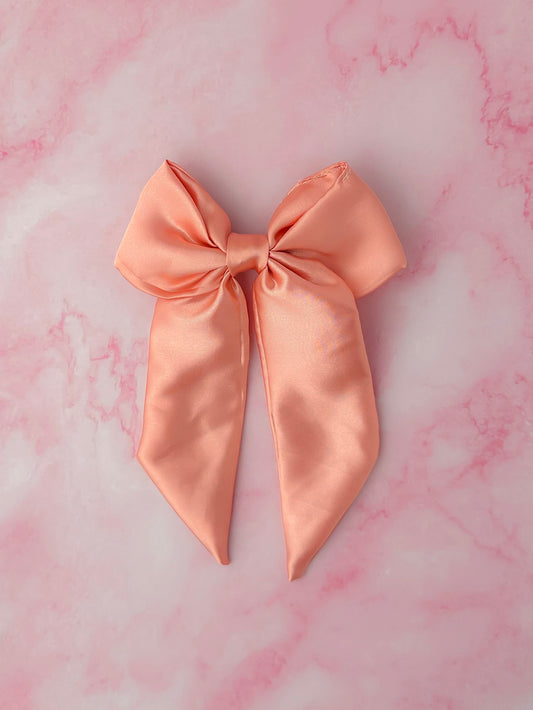 Peaches - Peach Satin long Hair Bow