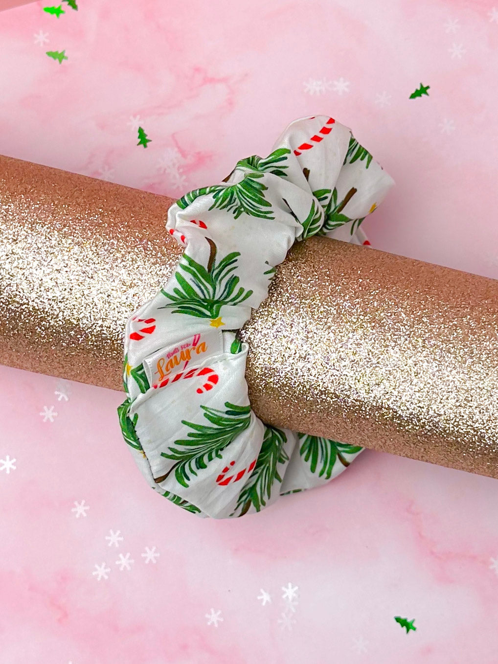 Classic Christmas- Cotton Christmas tree and candy cane themed Christmas classic scrunchie