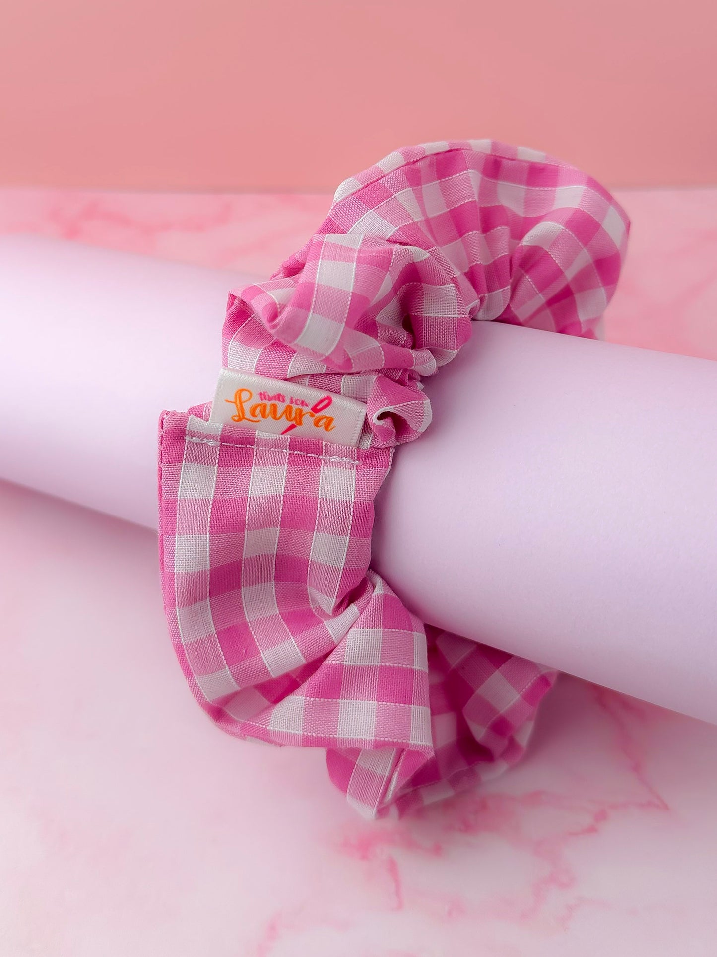 Jessi - Pink Gingham print classic scrunchie