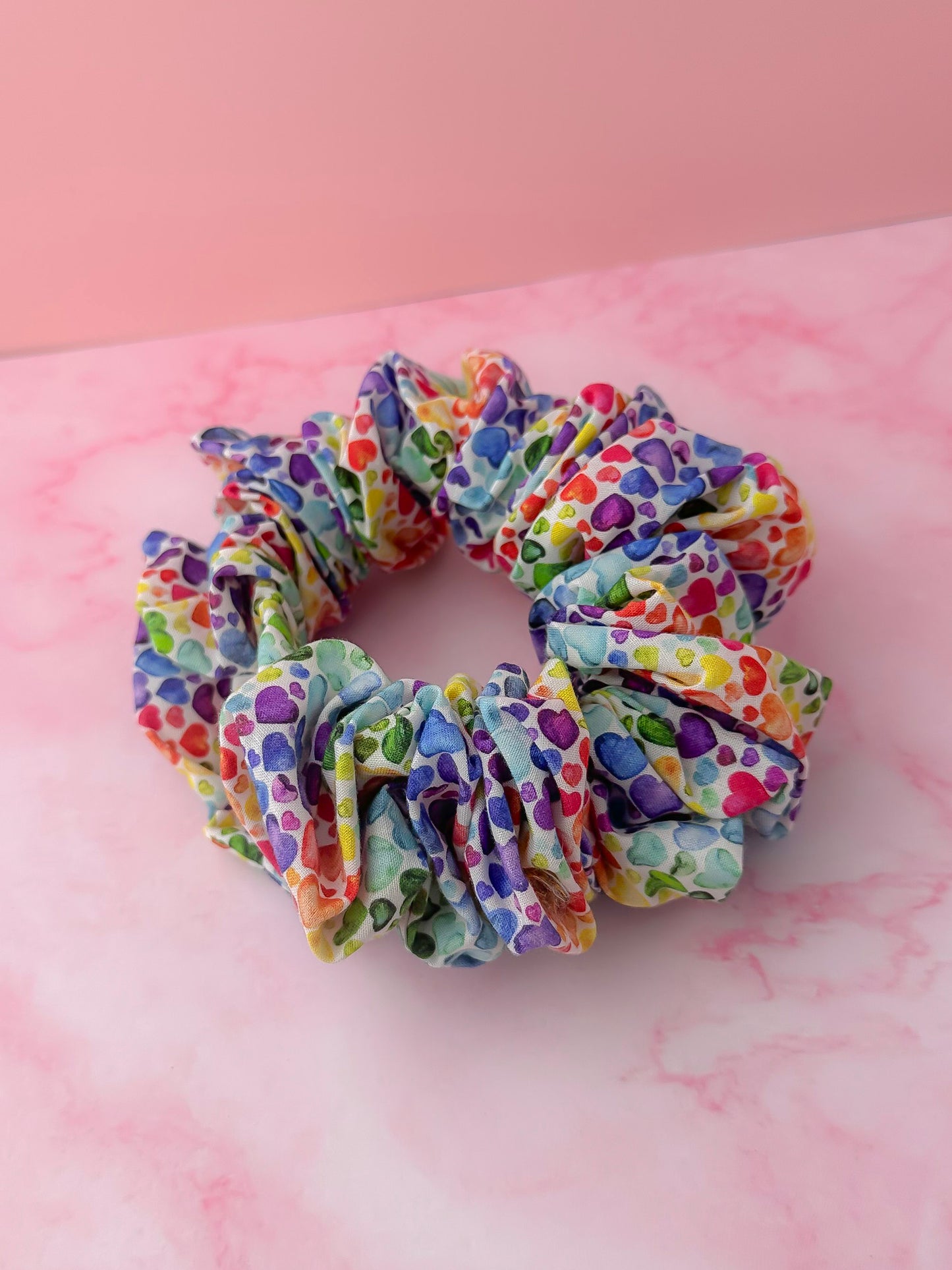 Watercolour Heart - multicoloured heart print XL Scrunchie