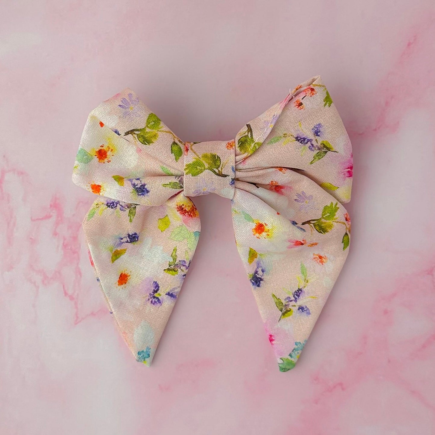Eloise - Pink floral print classic Hair Bow