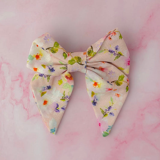 Eloise - Pink floral print classic Hair Bow