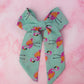 Flamingo Fancy - Pink and blue flamingo print long Hair Bow