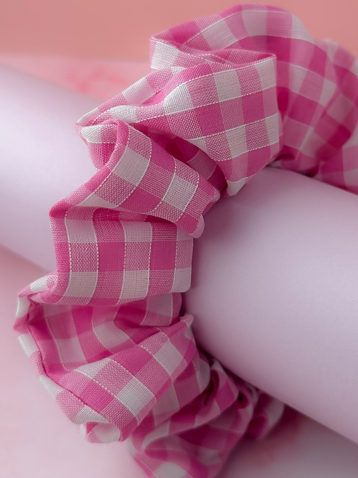 Jessi - Pink Gingham print classic scrunchie
