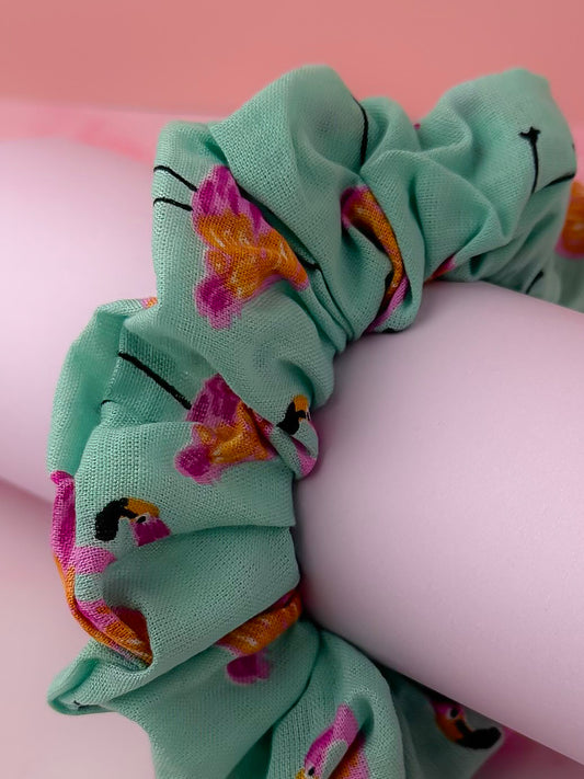 Flamingo Fancy - Blue & Pink flamingo print classic scrunchie