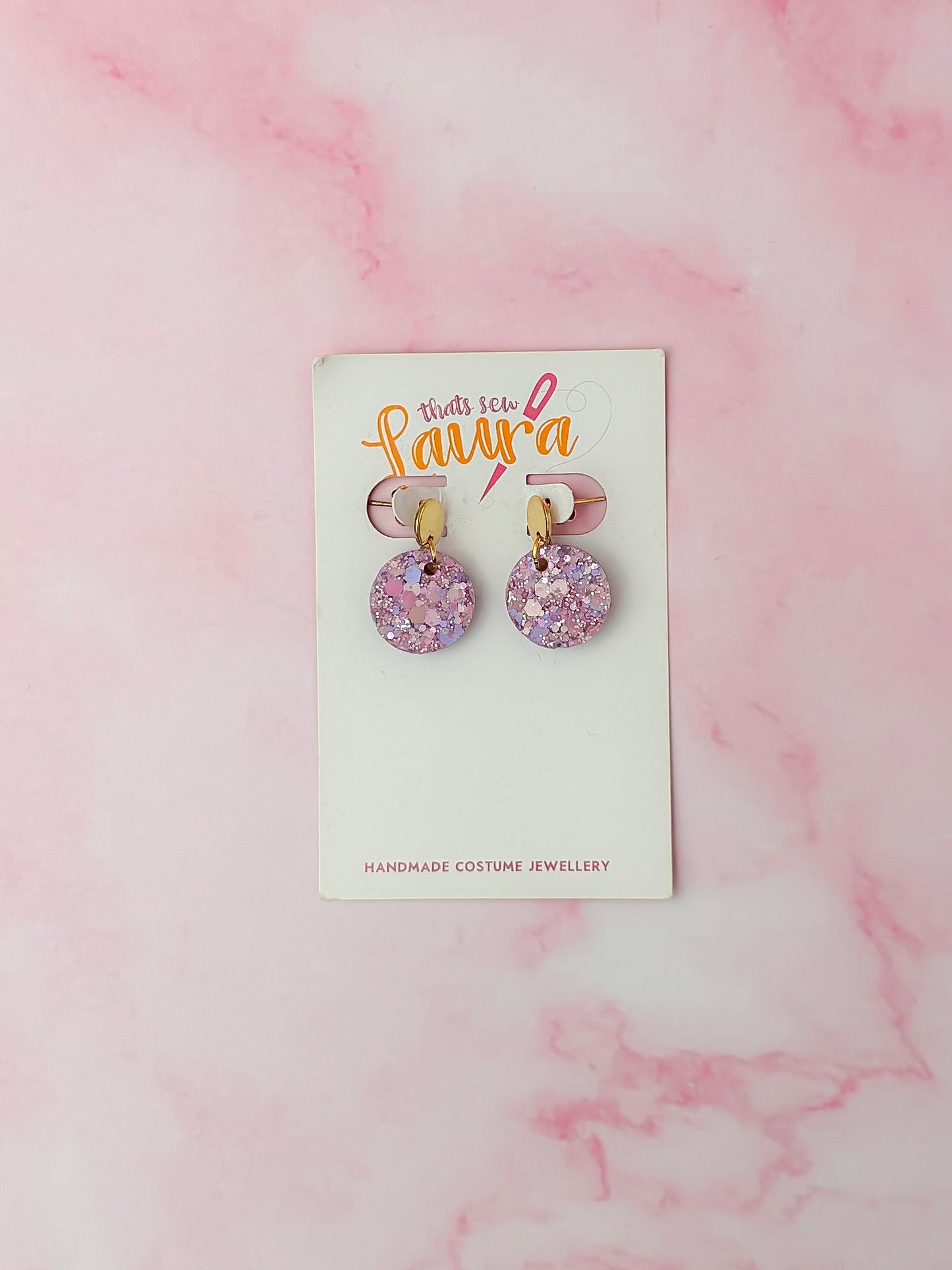 Cassie circle drops - Pink & purple glitter Resin Earrings