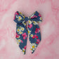 Daisy dreams - Large daisy floral denim long Hair Bow