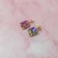 Secret Garden Squares - pink butterfly glitter Resin Earrings