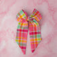 Layla -Pink and silver plaid long Hair Bow