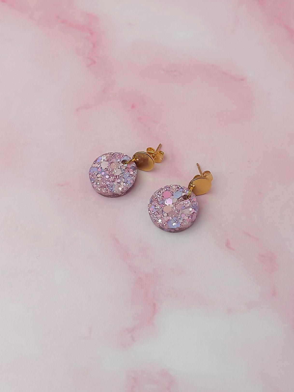 Cassie circle drops - Pink & purple glitter Resin Earrings