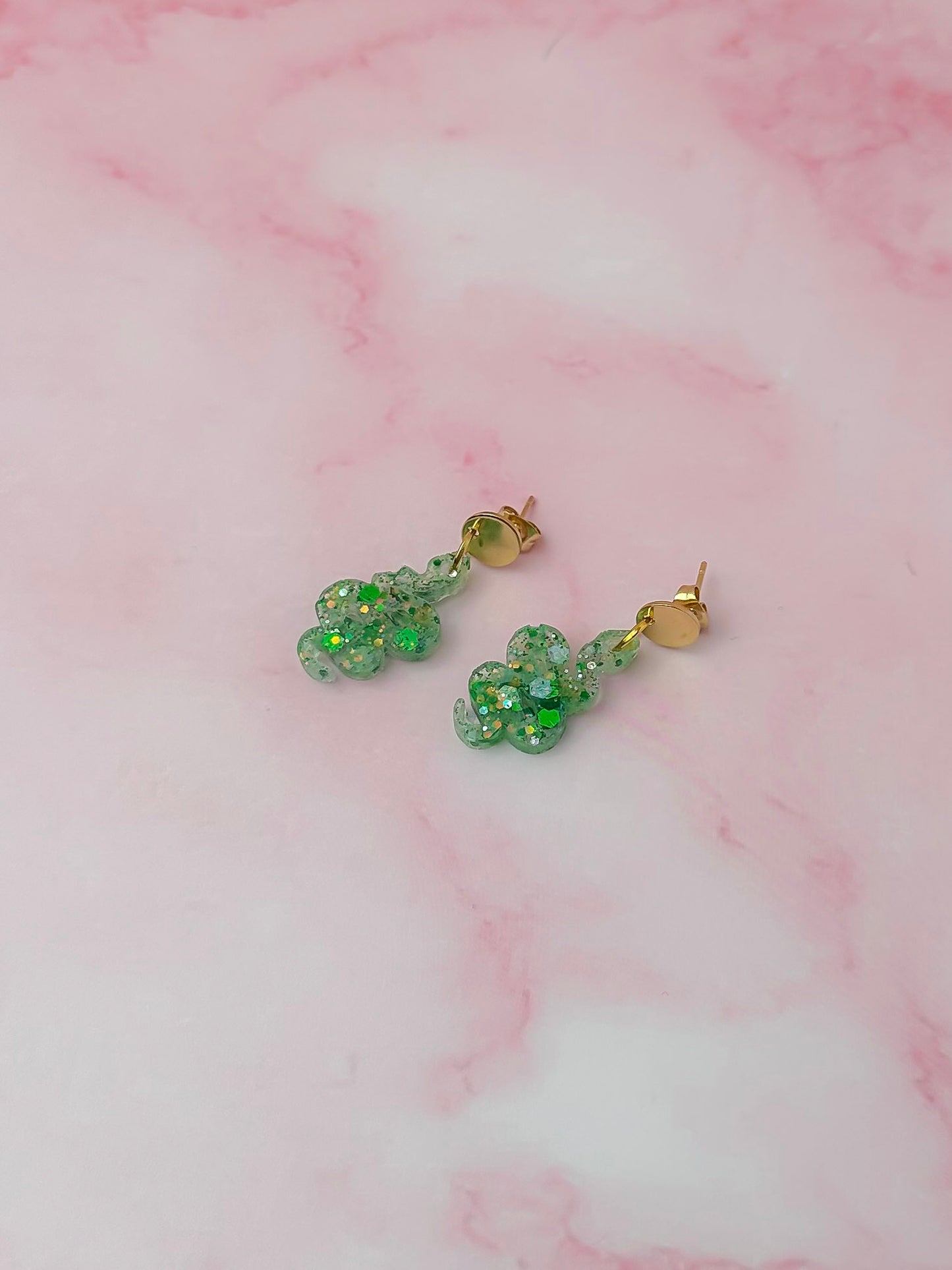 Swamp  Snakes - Green glitter Resin Earrings