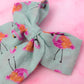 Flamingo Fancy - Pink and blue flamingo print long Hair Bow