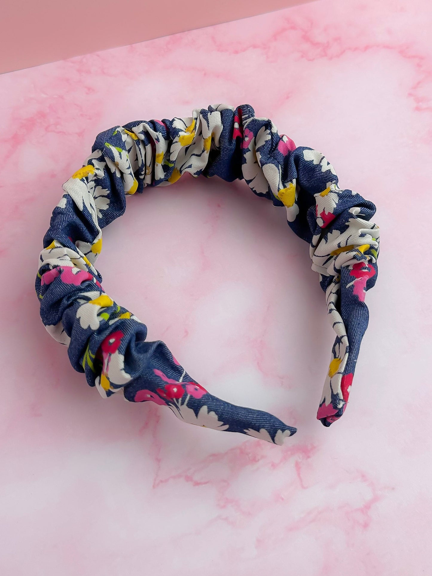 Daisy Dreams - Floral Denim Scrunchie Headband
