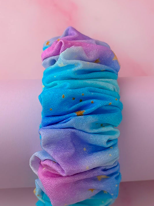 Aura - Gold star and galaxy print wide scrunchie